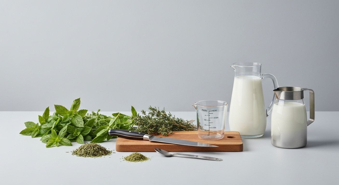 Zutaten und Utensilien für Cannabis Milch
